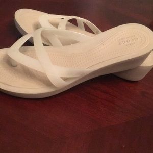 Crocs platform sandals beige and white